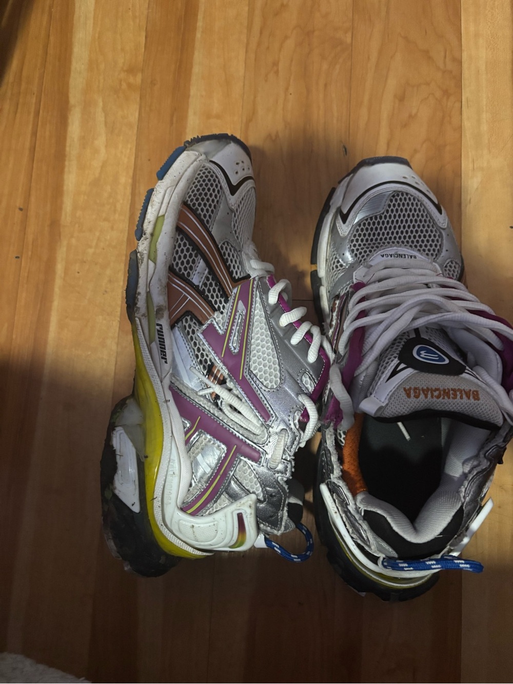 Balenciaga White, Pink & Yellow Chunky Runner Sneakers - Picture 1 of 2